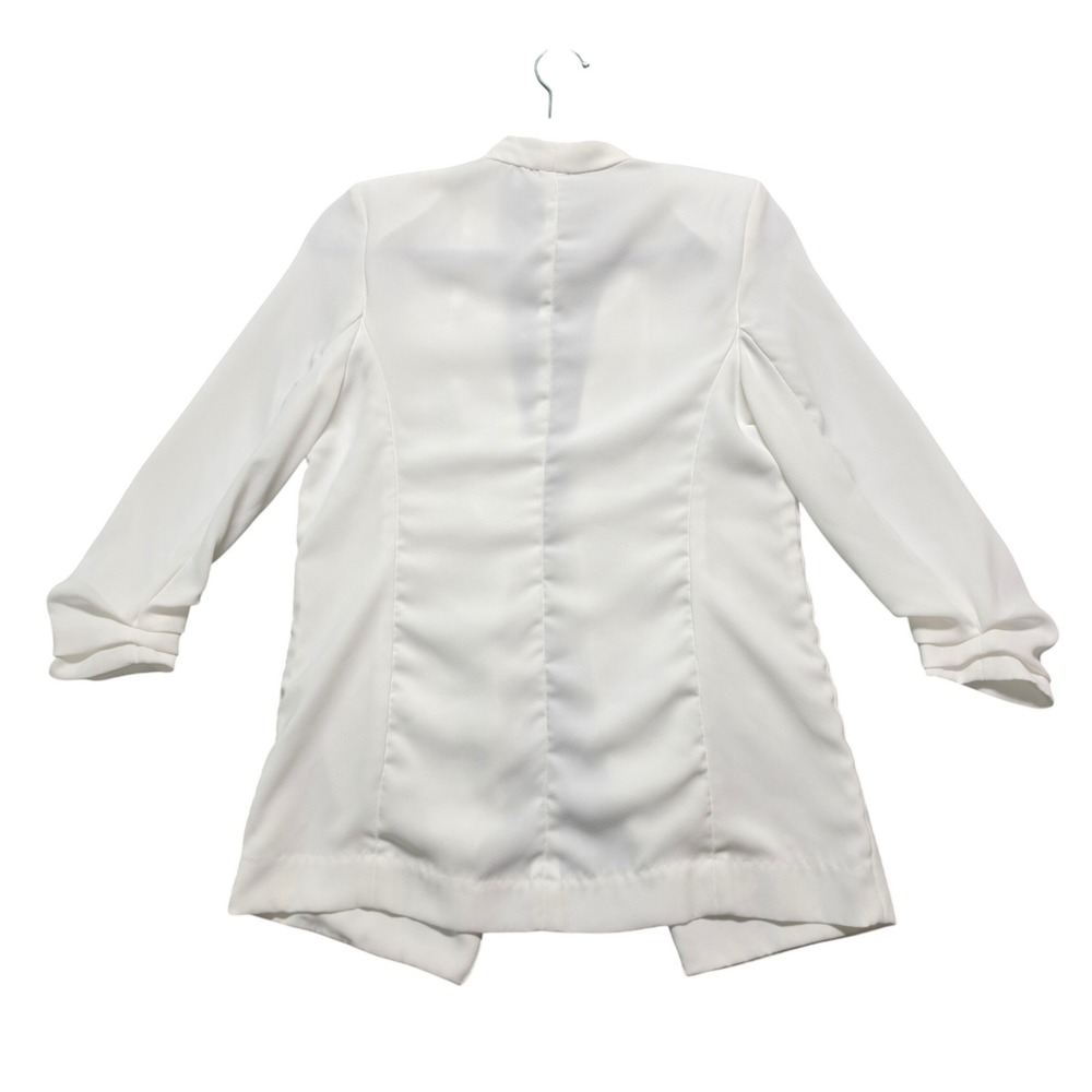 Tahari Blazer Women Small White Excellent Ruched 3/4 Sleeve Open Front Longline‎ - Picture 5 of 9